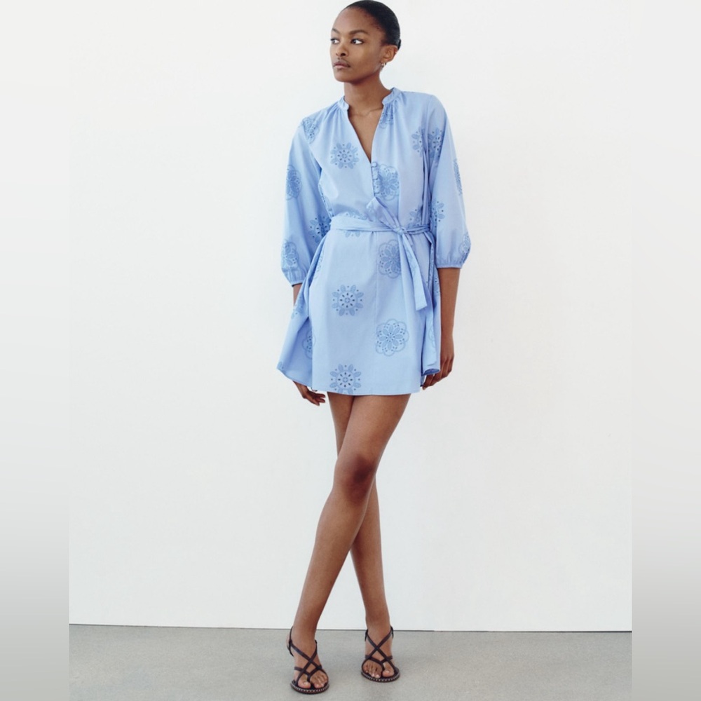ZARA RUBBERIZED EMBROIDERY POPLIN DRESS